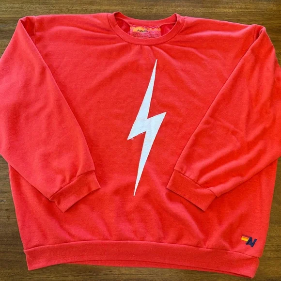 Aviator Nation Red Crewneck with White Lightning Bolt Size XL - Picture 4 of 7
